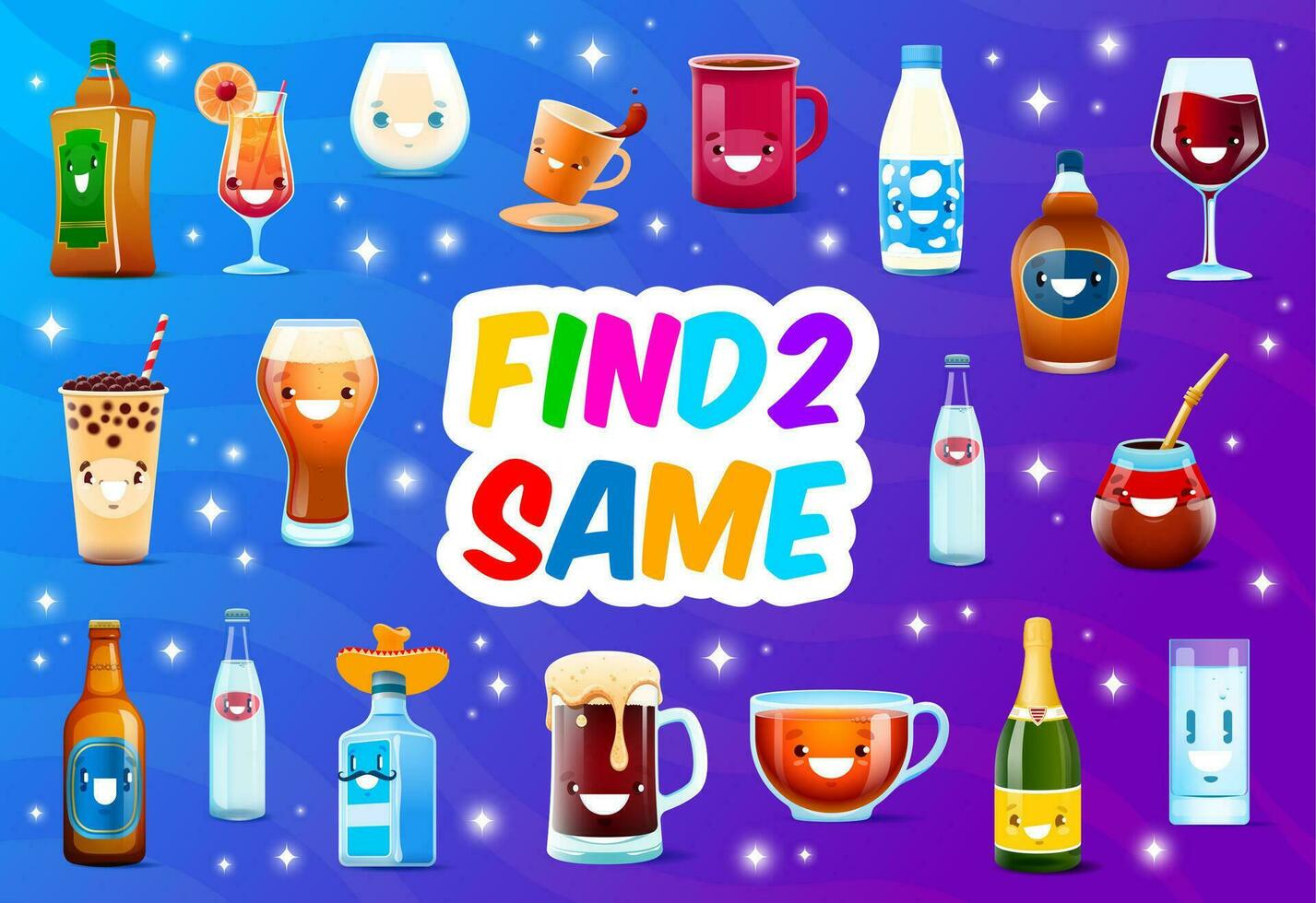 Find two same cartoon drink vector characters