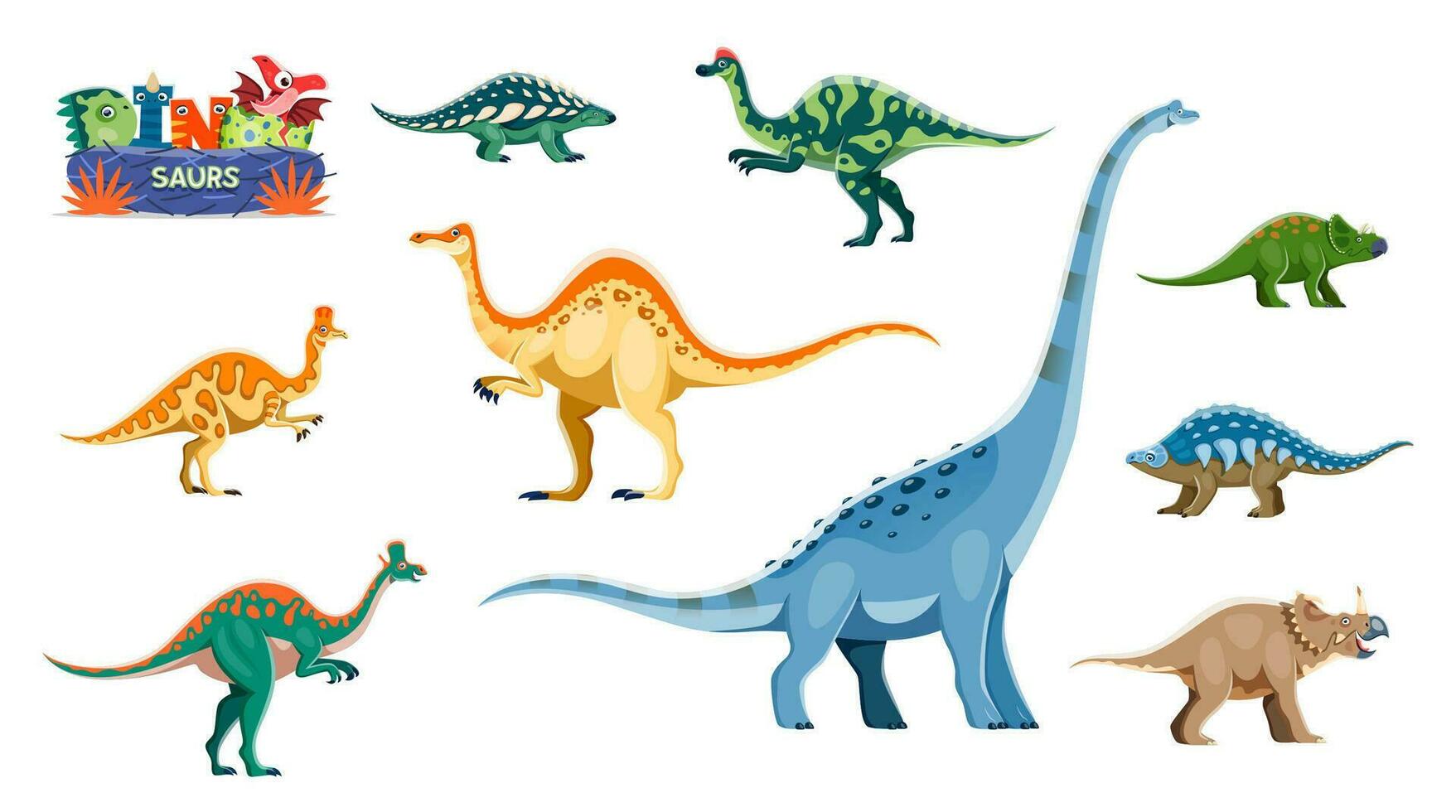 gracioso dinosaurios dibujos animados gracioso personajes conjunto vector