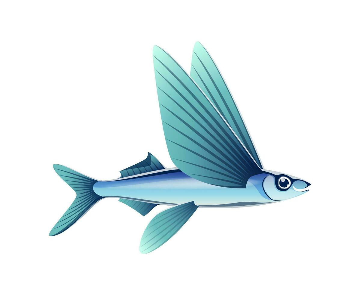 Cartoon flying fish isolated cute character vector