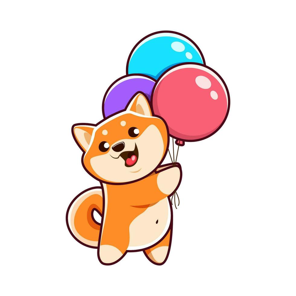 dibujos animados kawaii mascota shiba inu perro con globos vector