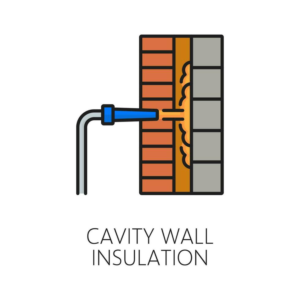 Cavity wall and house thermal insulation line icon vector