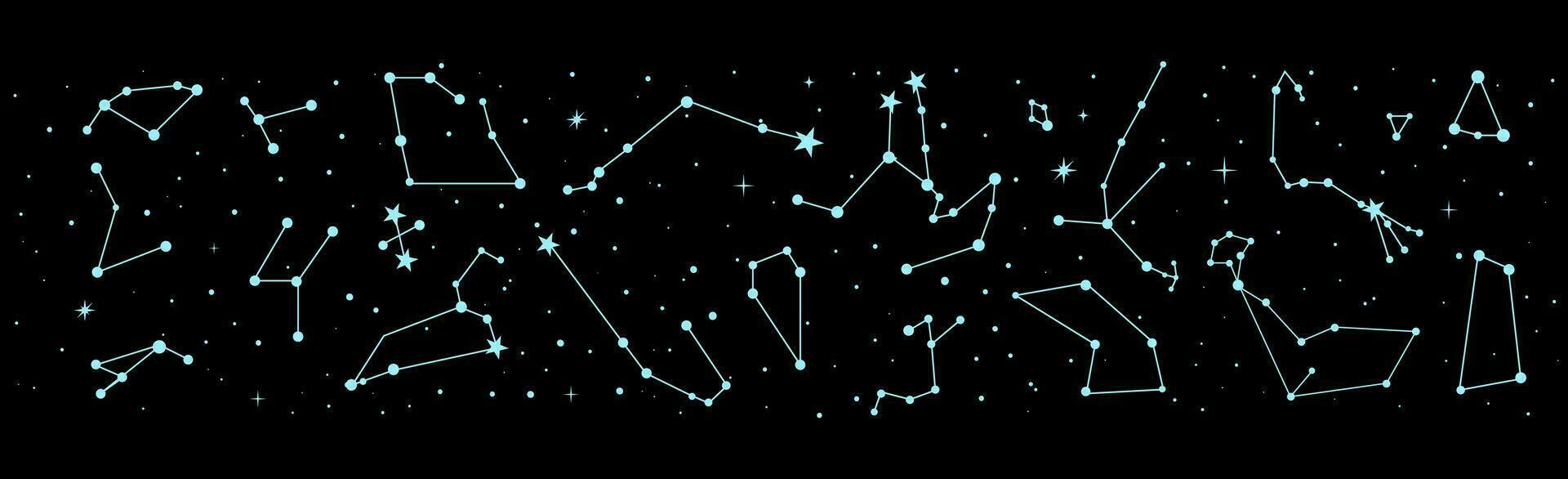 noche cielo mapa, estrella constelaciones vector frontera