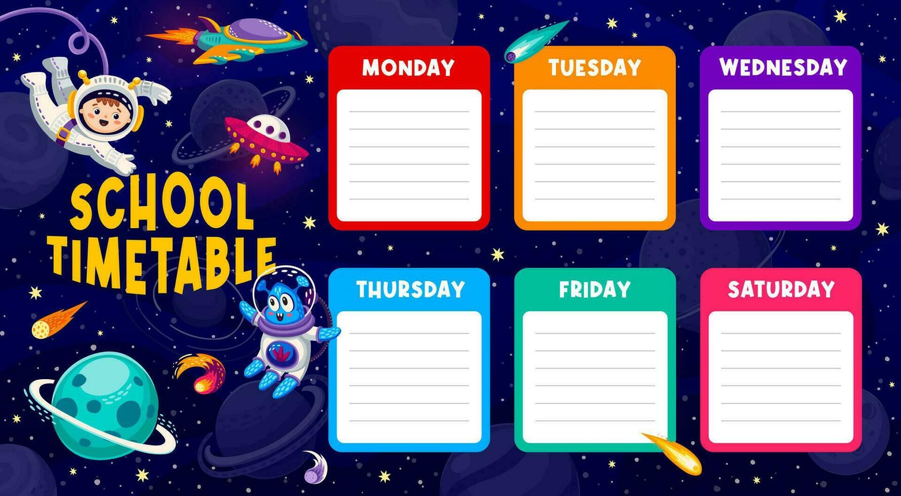 Education timetable schedule on space landscape vector