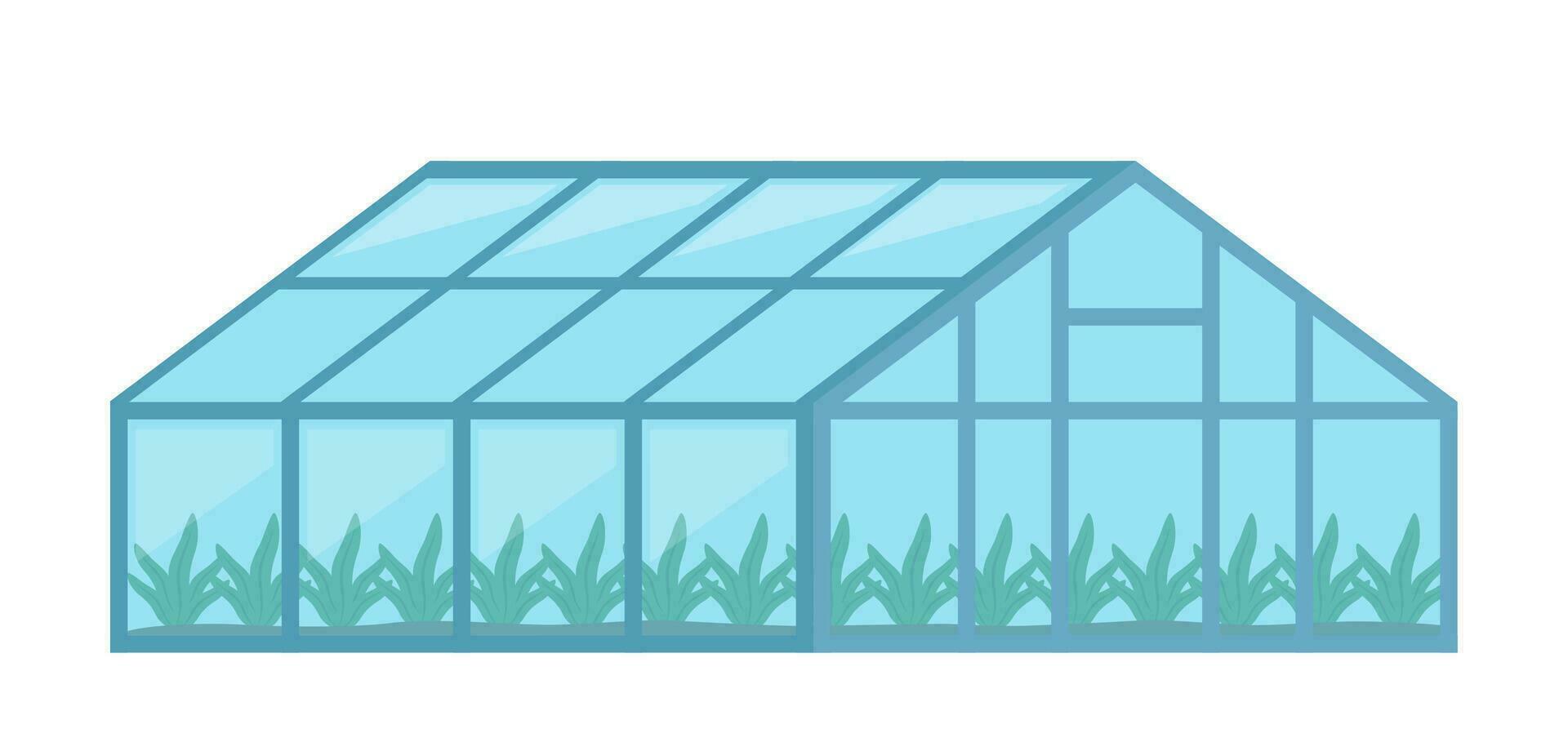Greenhouse with glass walls, agricultural building. Cultivation of agricultural crops. Vector Illustration.