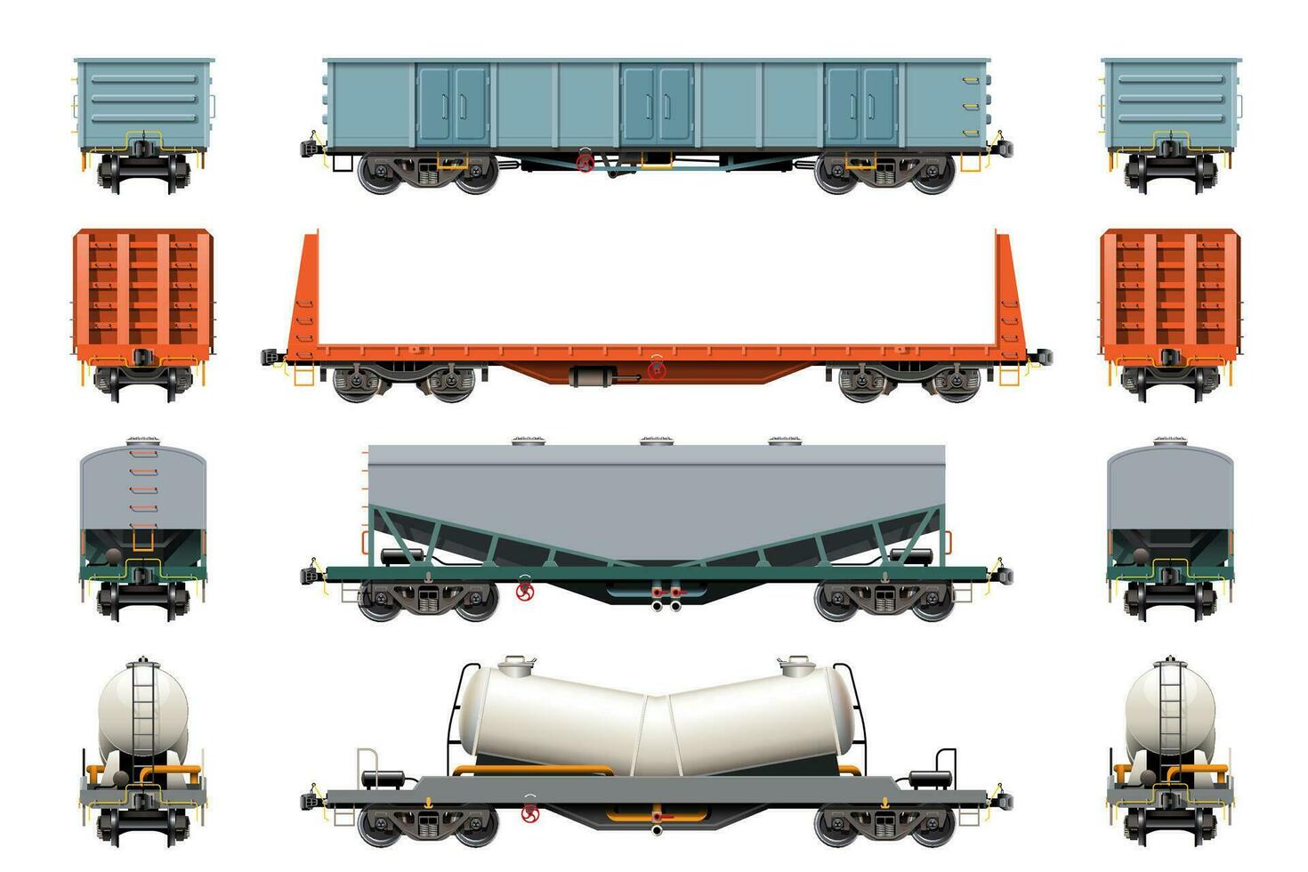 Various Freight Car, Train Cargo Wagons vector