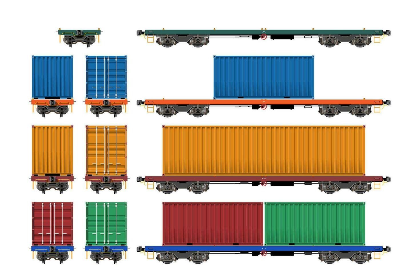 Freight Car, Train Wagons, Flatbed with Container 35722825 Vector Art