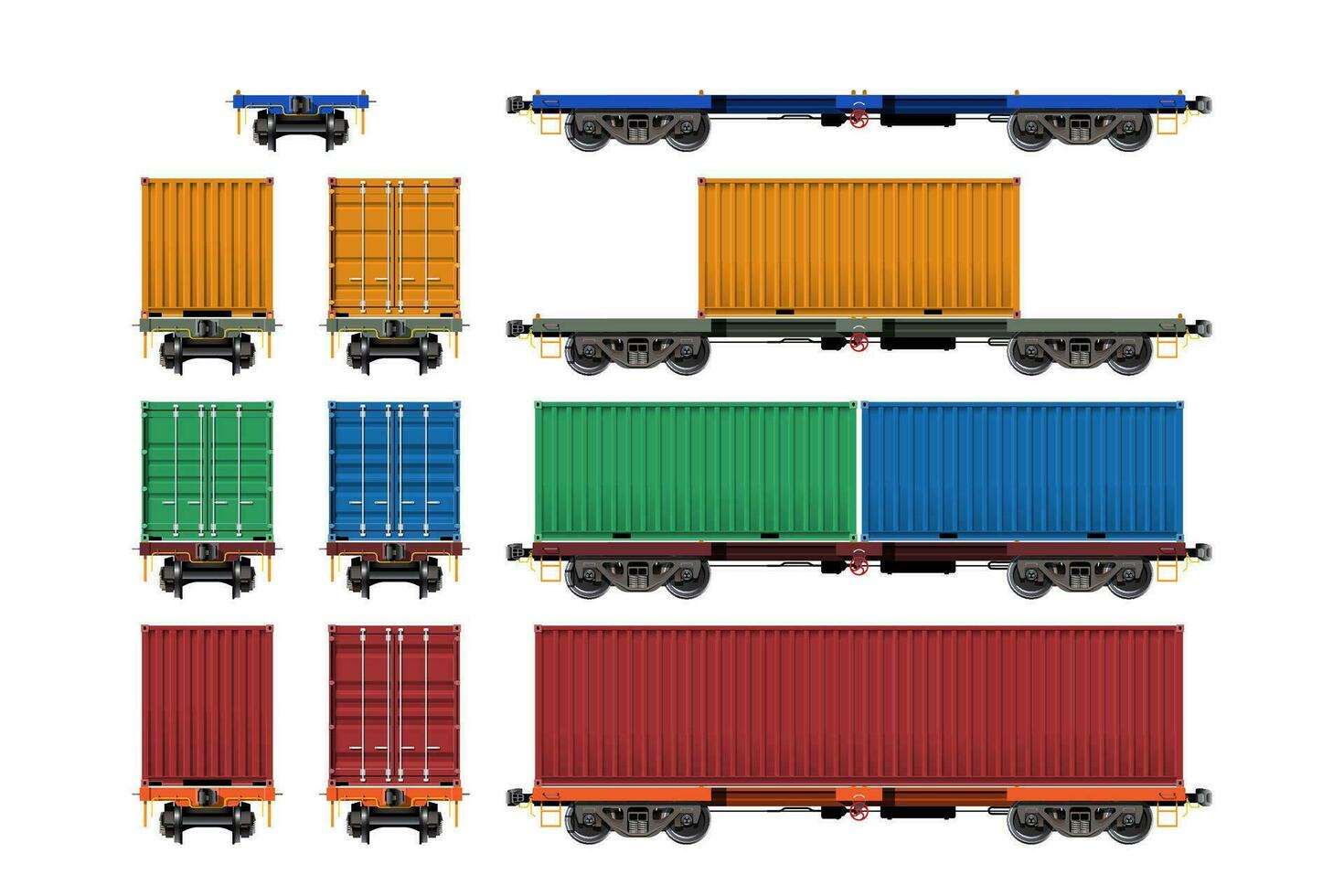 Freight Car, Train Wagons, Flatbed with Container vector