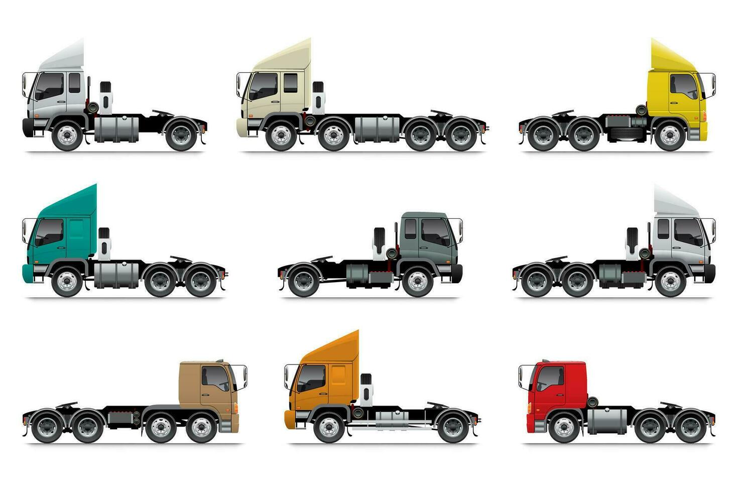 Set of Tractor Unit Truck 6 Wheels 10 Wheels 12 Wheels vector