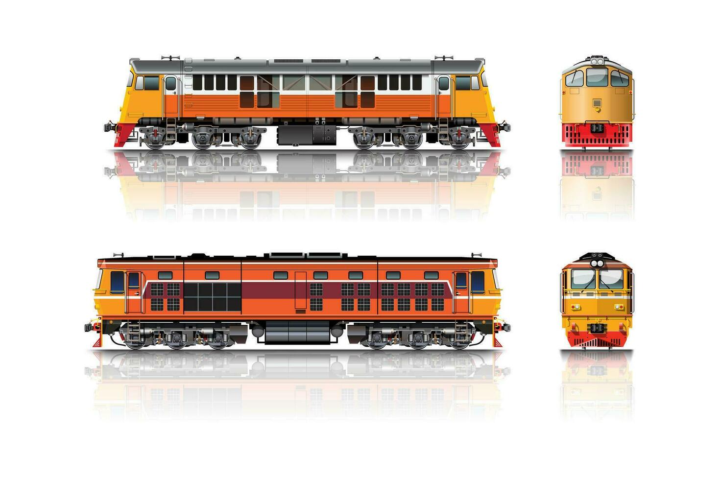 Diesel-electric Locomotive Side and Front View vector