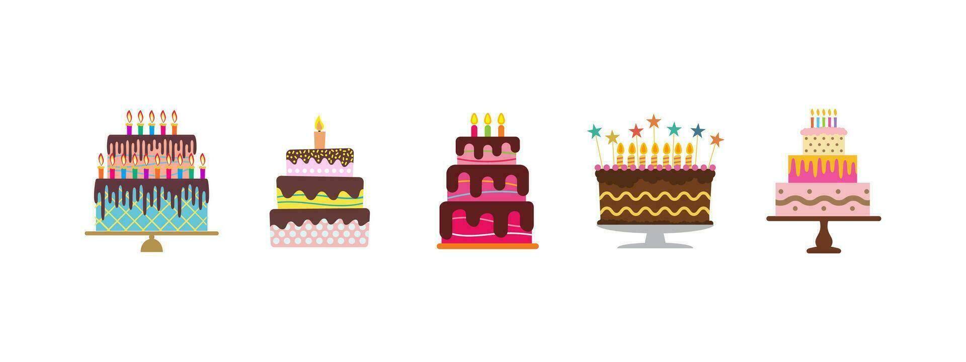 Sweet birthday cakes with burning candles vector