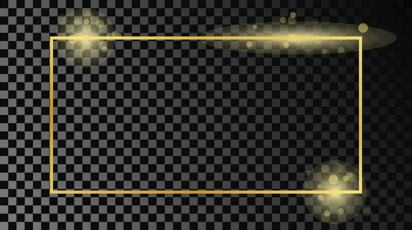 Gold glowing rectangular shape frame isolated on dark background. Shiny frame with glowing effects. Vector illustration.