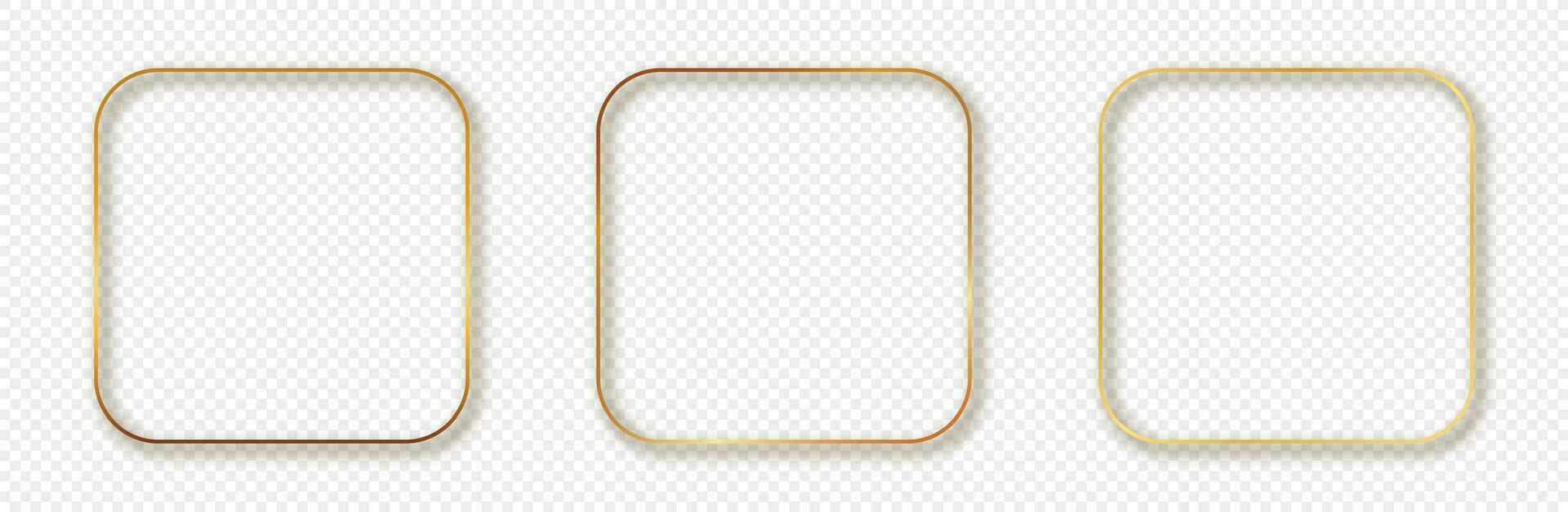 Gold glowing rounded square frame vector