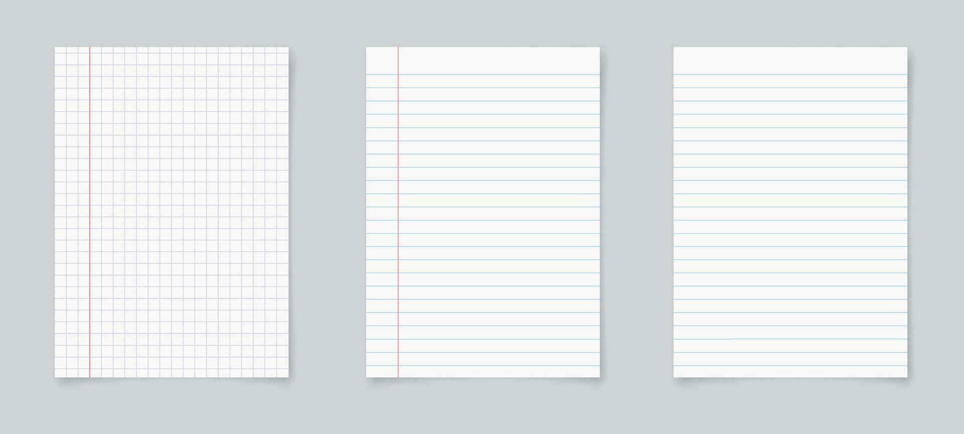 Set of realistic blank sheets of square and lined paper. notepad notebook mockups. School notepad notebook. vector illustration.