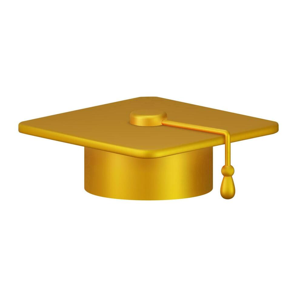 3d Graduation cap icon. High school college university complete. College cap, mortar board. Education, degree ceremony concept. 3d rendering. Vector illustration