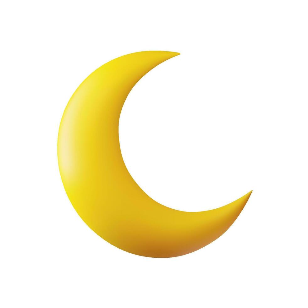 3d crescent moon. Element isolated on background, suitable for Islam religion, magic or night time. 3d rendering. Vector illustration
