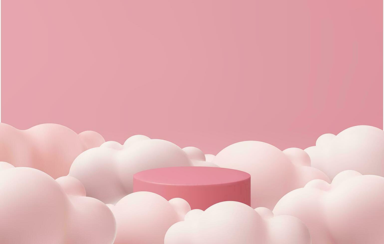 3d pink podium and minimal cloud white scene, Sky and heaven concept for product promotion with copy space. Tube pedestal minimalist trendy template. 3D render mockup Vector illustration.