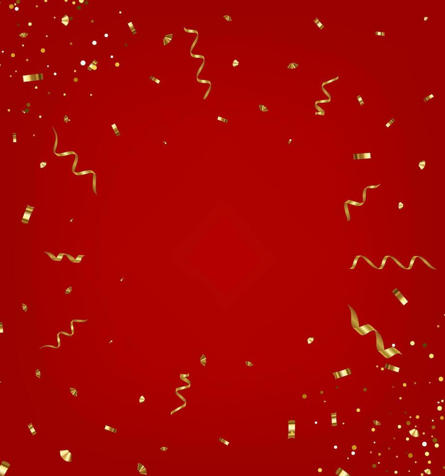 Abstract Red Party Holiday Background with Confetti and Golden Ribbon. Texture for party,celebration, carnival, birthday,Christmas,Happy new year and Chinese new year. Vector illustration