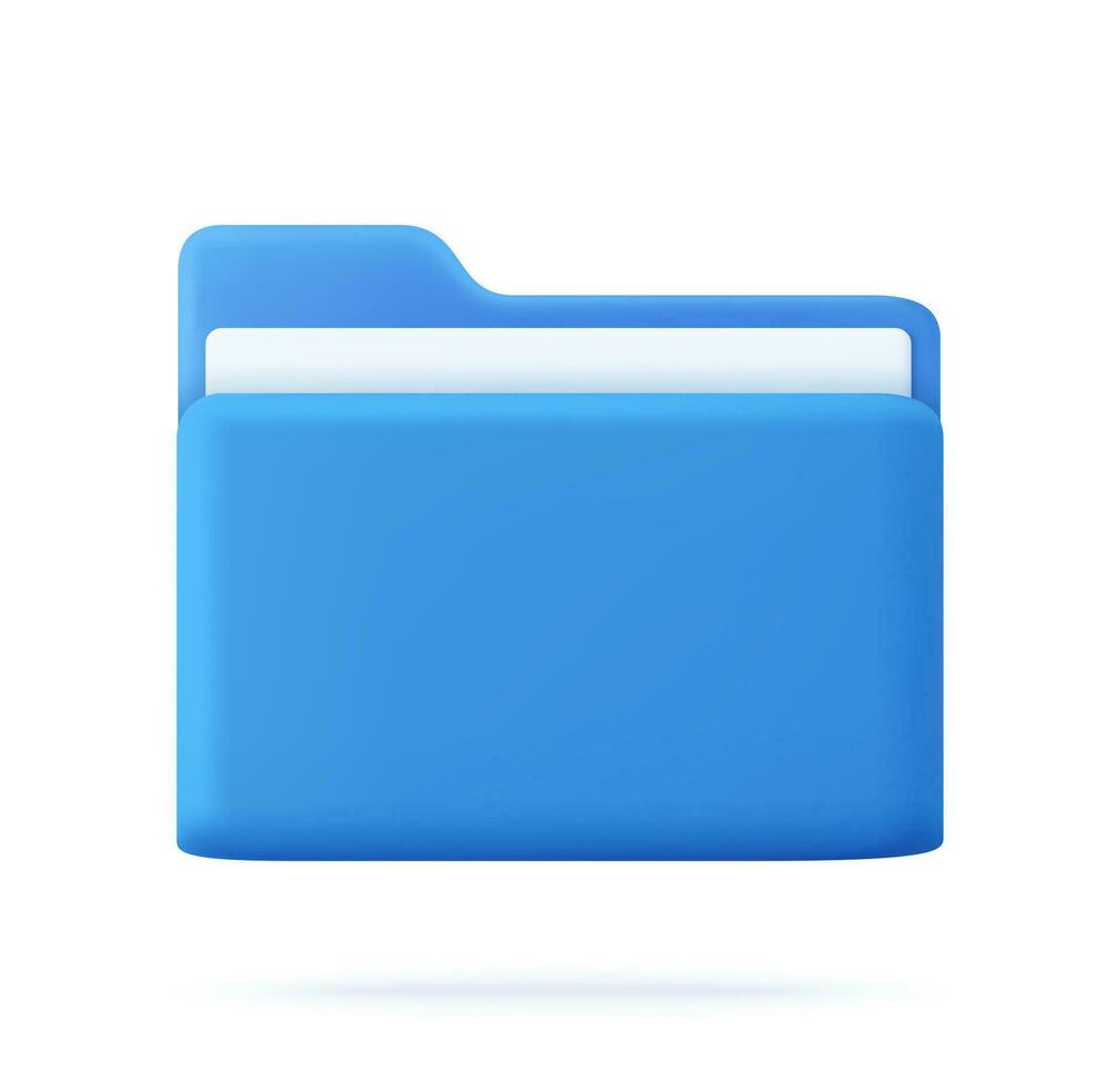 Blue portfolio folder 3d icon. Information plastic file with documentation. folder with files, paper icon. File management concept. 3d rendering. Vector illustration