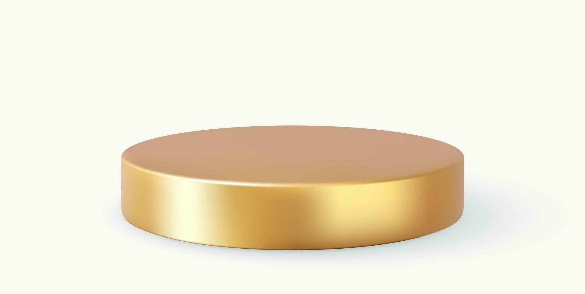 3d gold round podium with shadow. Round winner pedestal. 3d empty platform. 3d rendering. Vector illustration