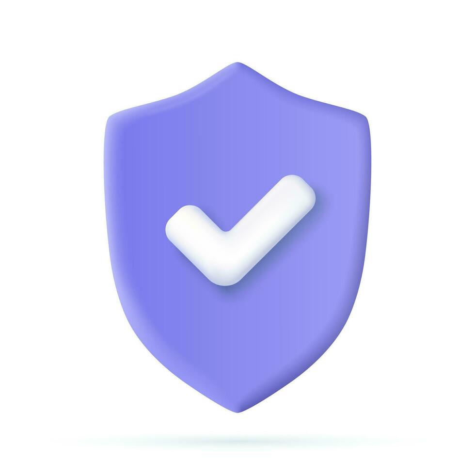 3d Shield protected icon with check. Security, guaranteed icon. Vector illustration