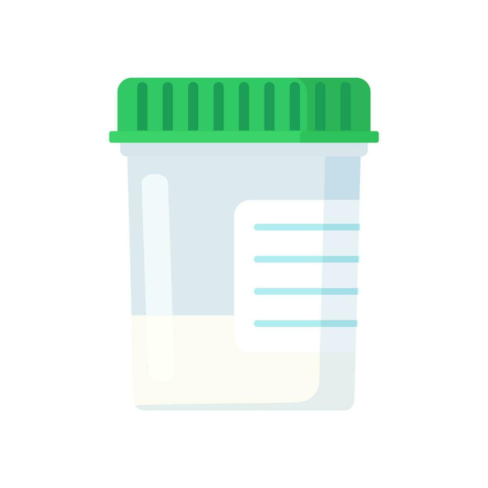 Medical analysis laboratory test sperm in plastic jars on a white background. Web site page and mobile app design element. Chemical laboratory analysis. Vector illustration in flat style