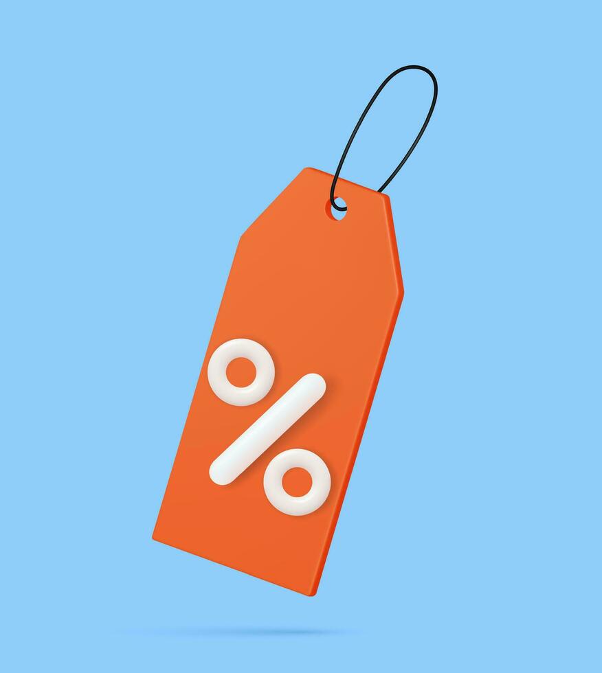 3D render price tag with percentage sign. Shopping Discount offer icon, symbol. Price tag, gift tag, For profitable purchases. Vector illustration