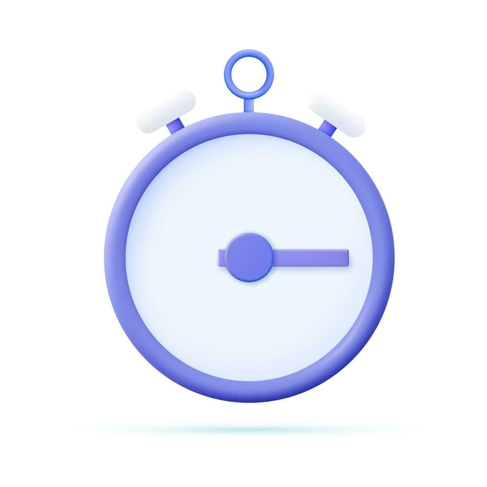 3d Round Stopwatch clock icon on white background. Cartoon minimal style. Time-keeping , measurement of time, time management and deadline concept. 3d rendering. Vector illustration
