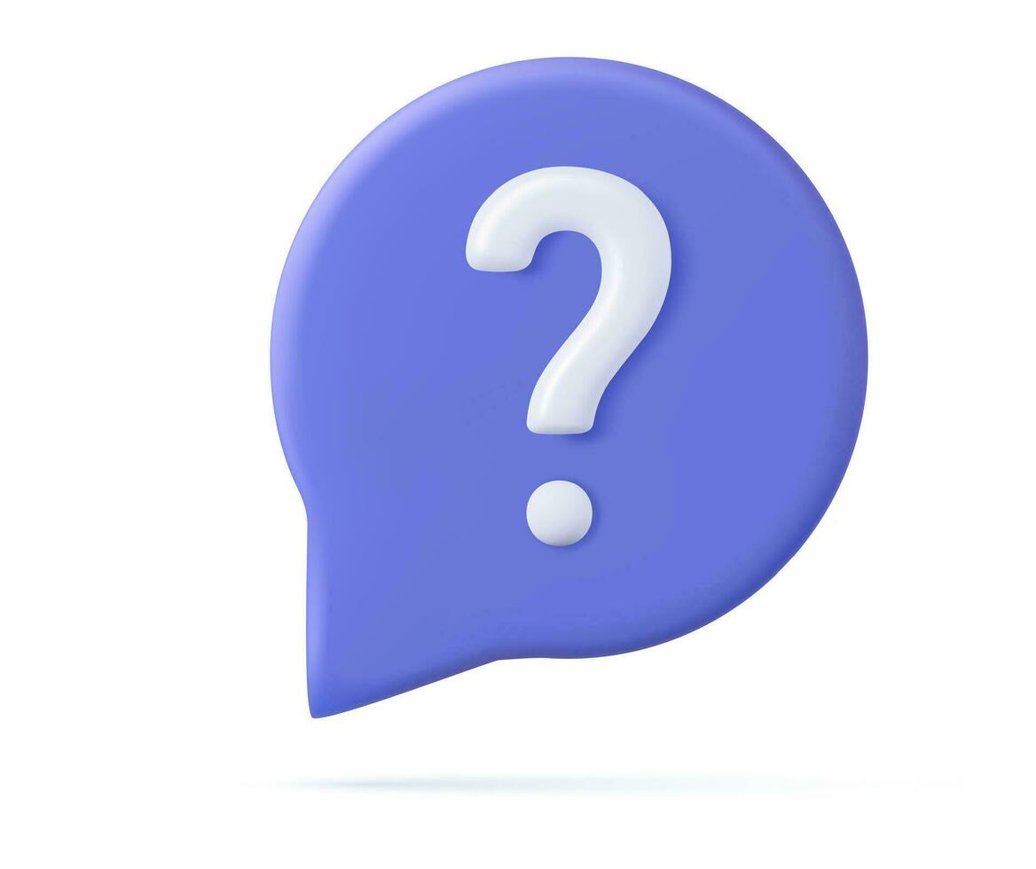 3d Speech bubble with question mark icon. FAQ, support, help concept. 3d rendering. Vector illustration