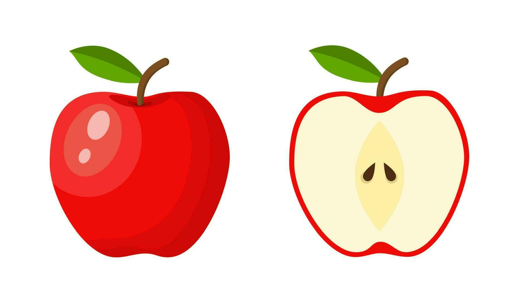 rojo manzana comida icono. verde manzana Fruta todo y medio. verano frutas para sano estilo de vida. vector ilustración en plano estilo