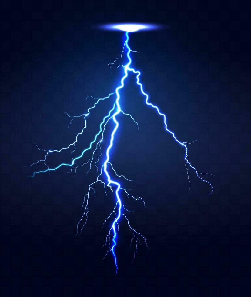 Lightning flash bolt. Blue lightning template. Thunderbolt isolated on dark background. electric light thunder spark. Blue lightning or magic power blast storm template vector