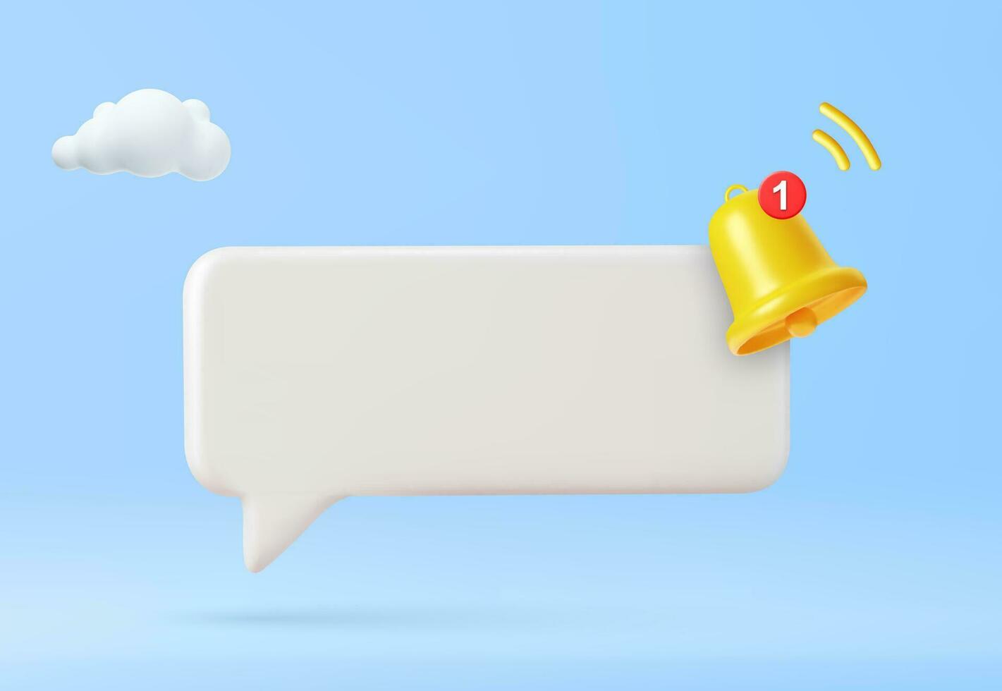 3d speech bubble withyellow ringing bell about the notification of a call and sms and for social media reminder. 3d rendering. Vector illustration