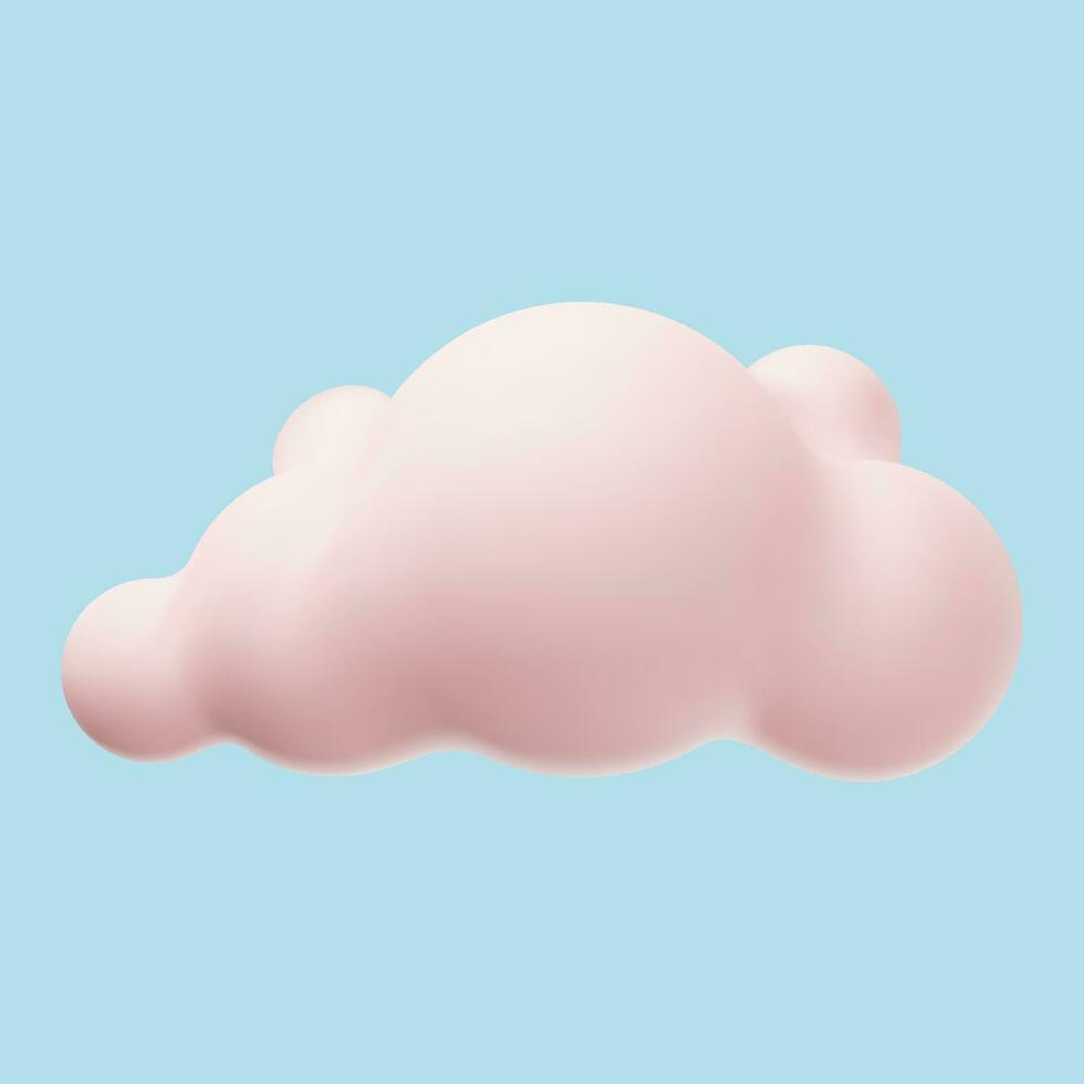 3d pink realistic simple clouds isolated on blue background. Render soft round cartoon fluffy clouds icon in the sky. Vector illustration