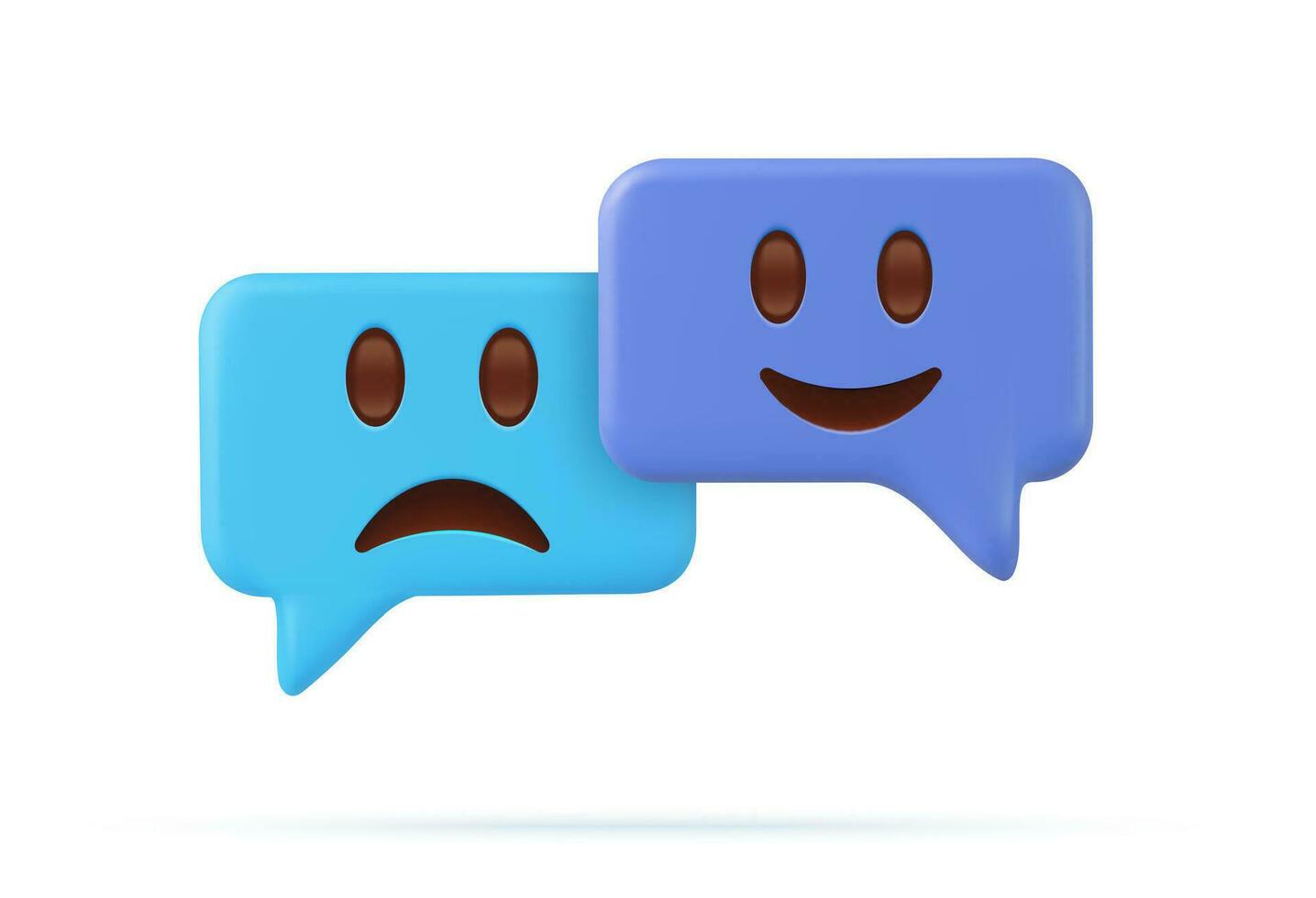 3d Speech bubbles with emoticons. Happy and sad facial symbols, emojis. vector