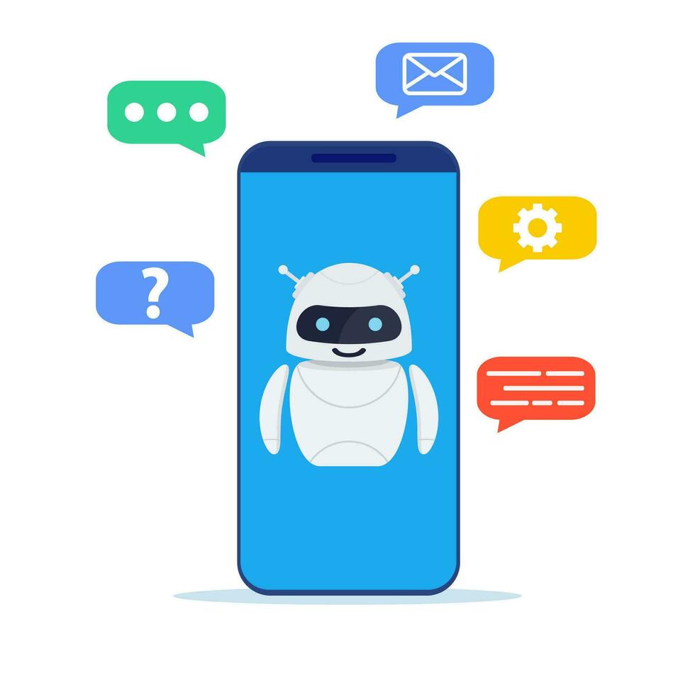 AI technology, smart chat bot. Chatbot ai and customer service concept. Customer support. Helping. Vector illustration in flat style