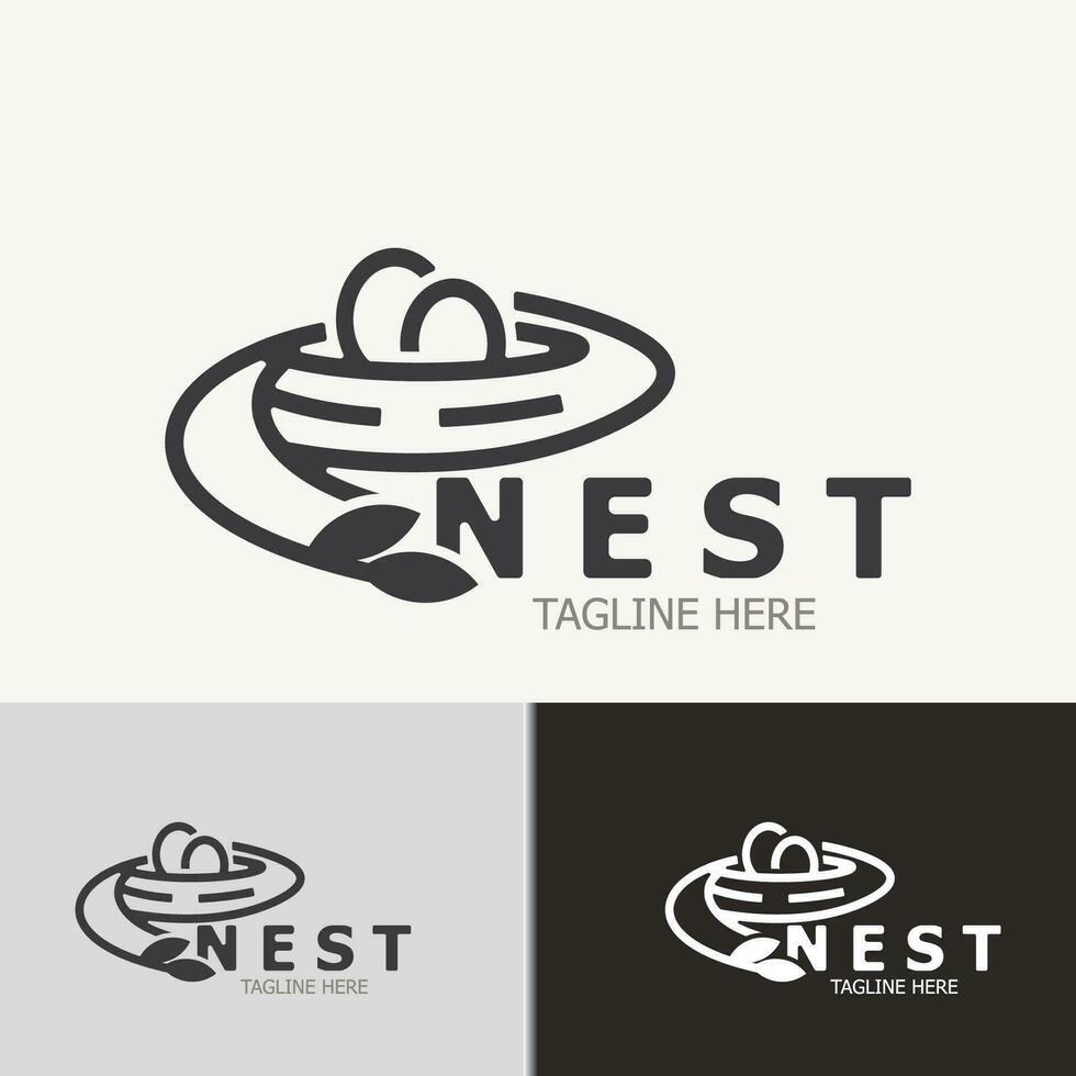 Bird nest logo branch natural root tree spring template vector