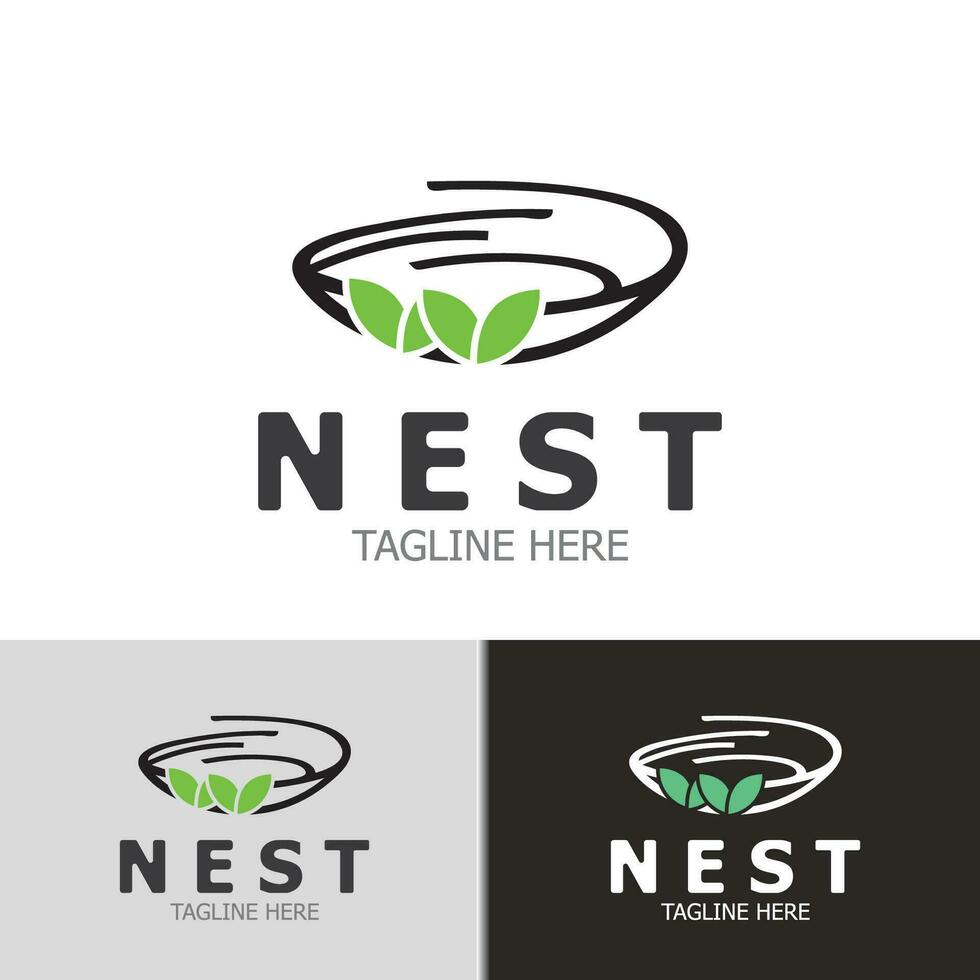 Bird nest logo branch natural root tree spring template vector