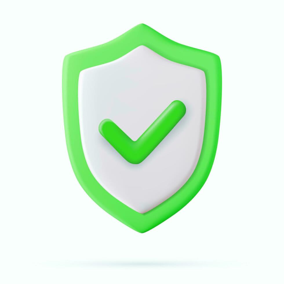 3d Shield protected icon with check. Security, guaranteed icon. checkmark on shield symbol, safety concept. Vector illustration