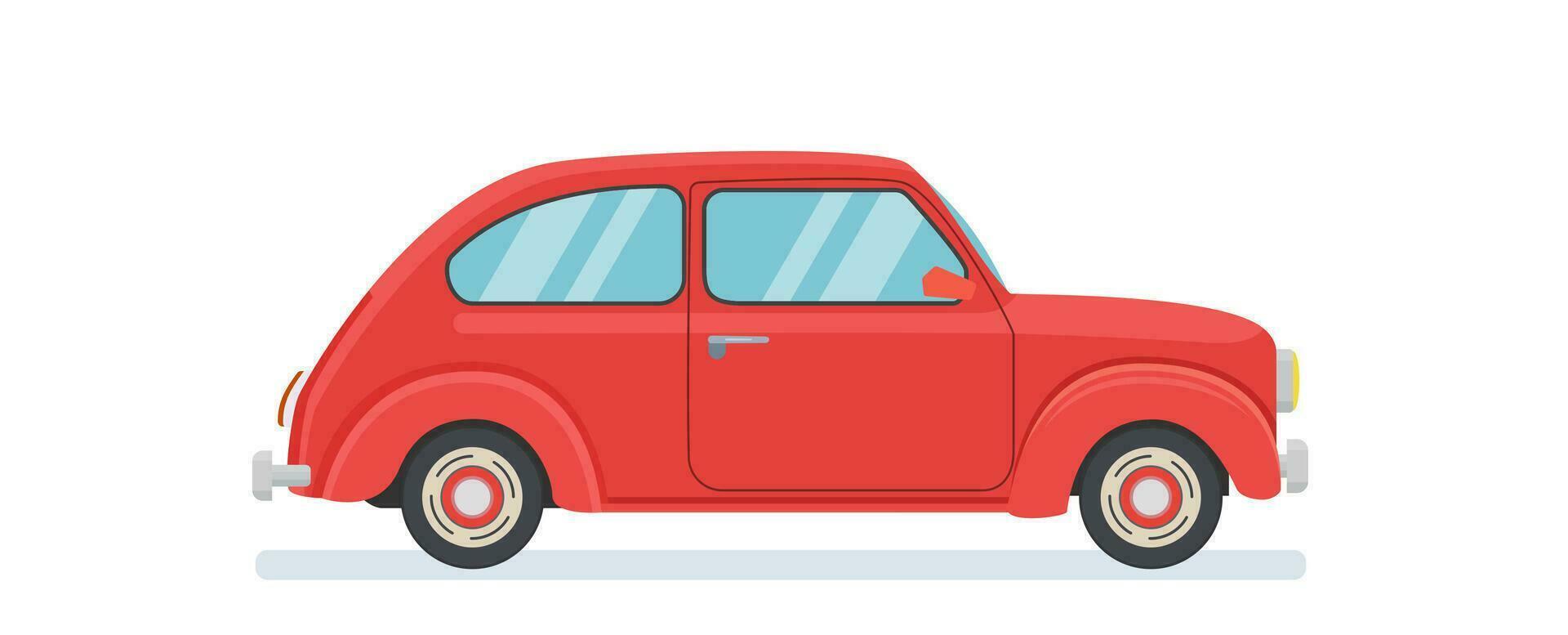 Retro red cartoon car Isolated on white background. Transport vehicle. Vector illustration in flat style