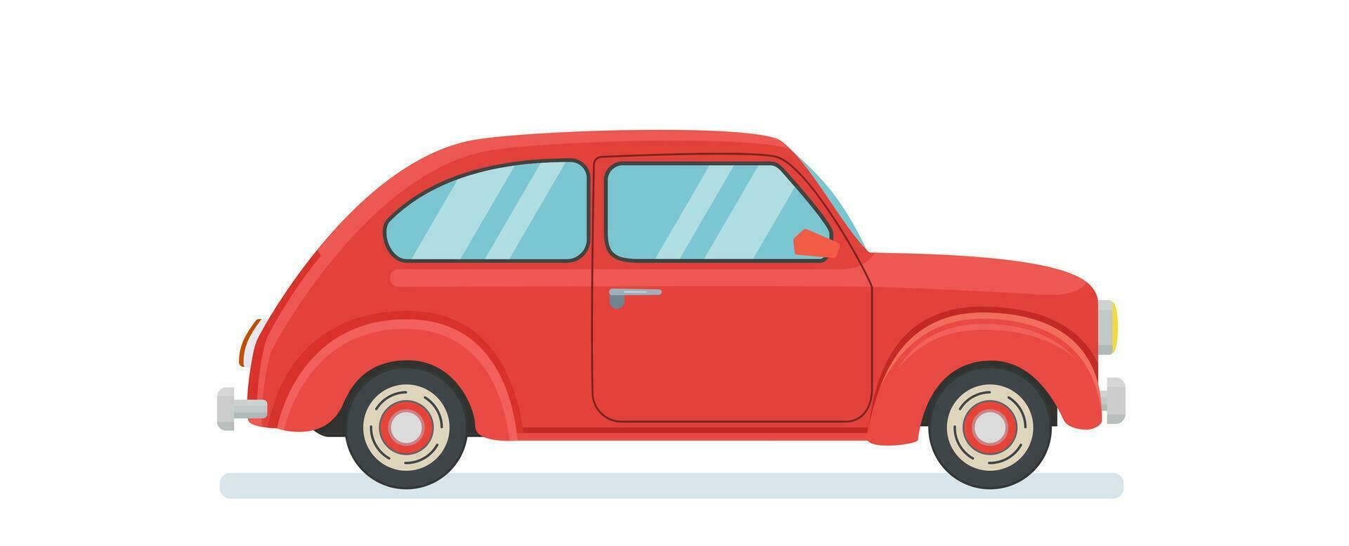 coche de dibujos animados rojo retro aislado sobre fondo blanco. vehículo de transporte. ilustración vectorial en estilo plano vector