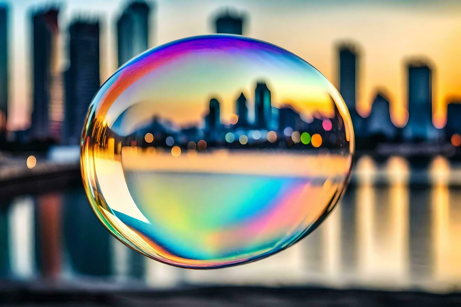 AI generated a bubble with a city in the background photo