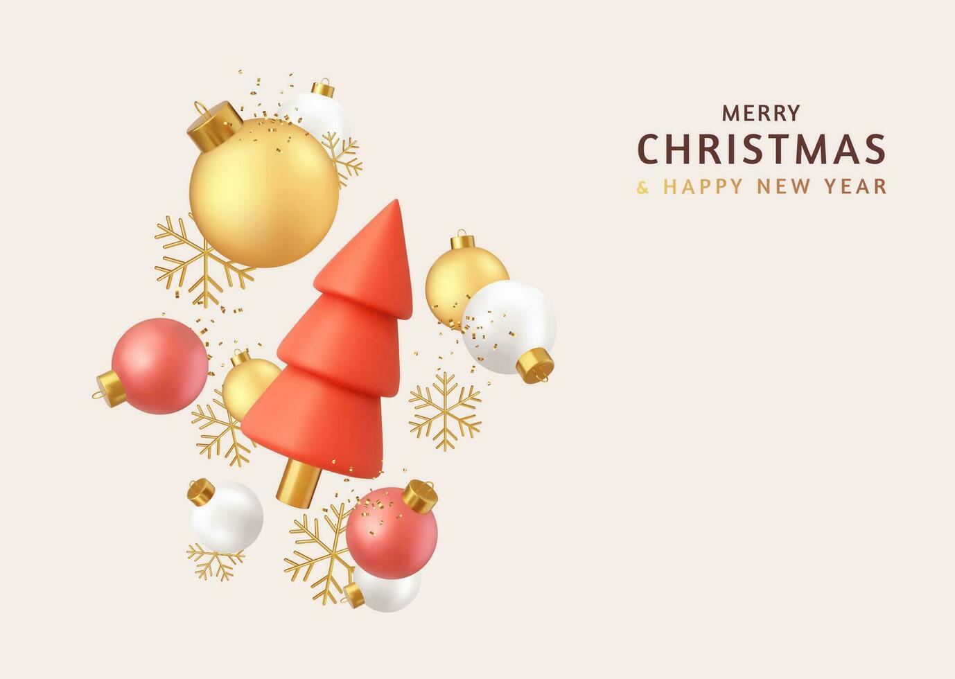 3d Merry Christmas and Happy New Year. vector