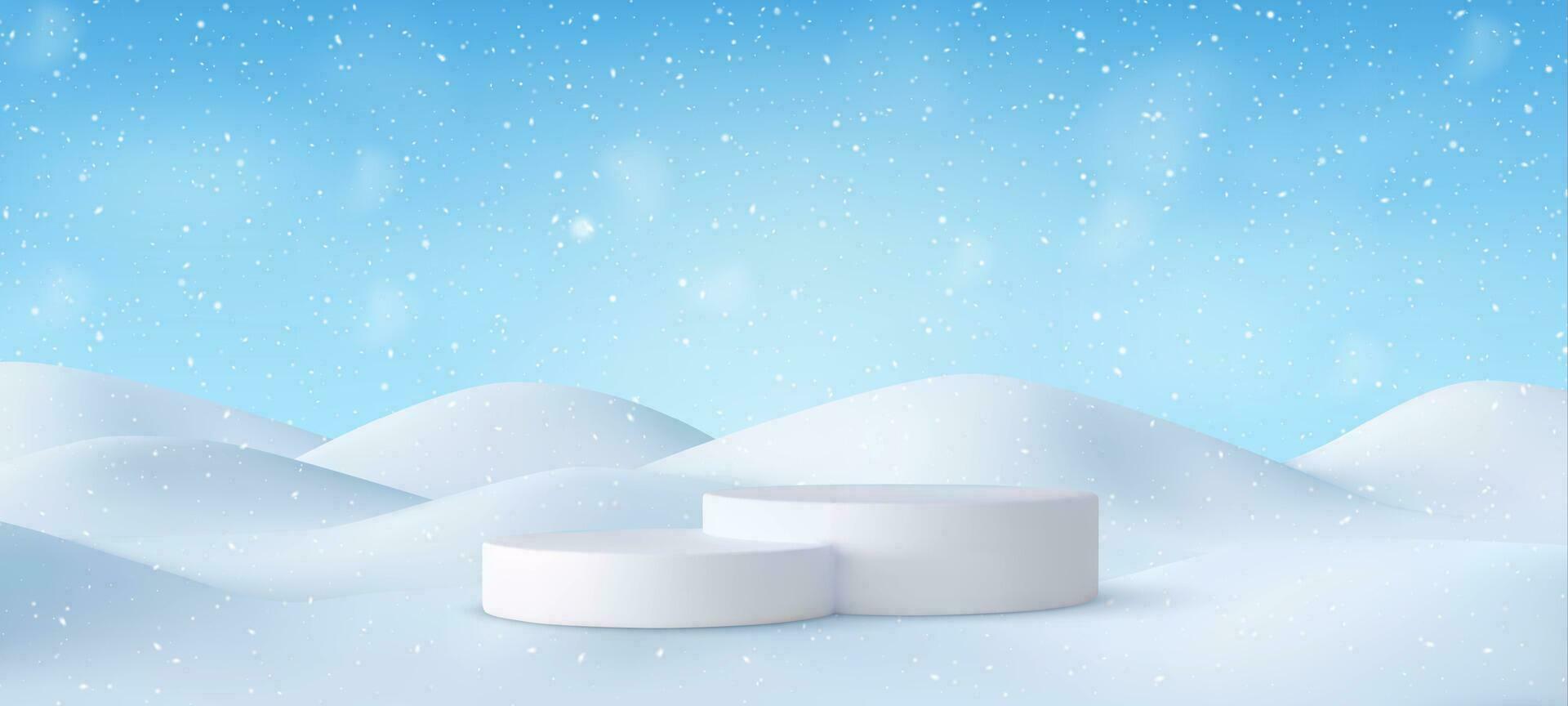 3d Christmas Winter landscape with snow drifts vector