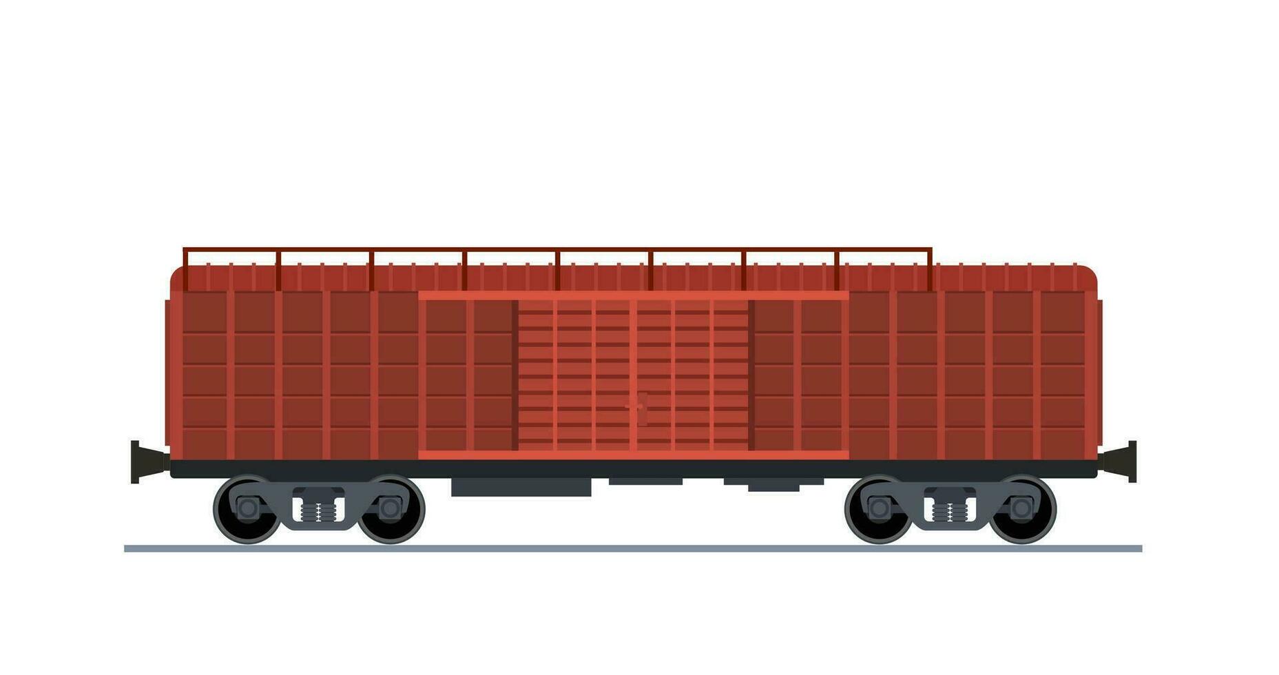 Freight train wagon isolated on white background icon. Loaded Cargo Train Wagon, Industrial Railroad Transportation. Vector illustration in flat style