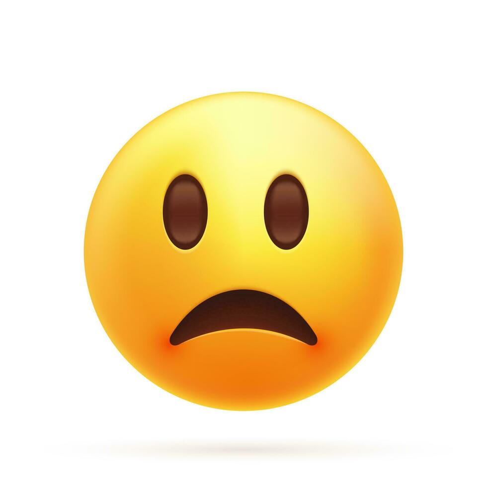 Sad emoji. Unhappy yellow face with furrowed eyebrows. Worried emoticon vector
