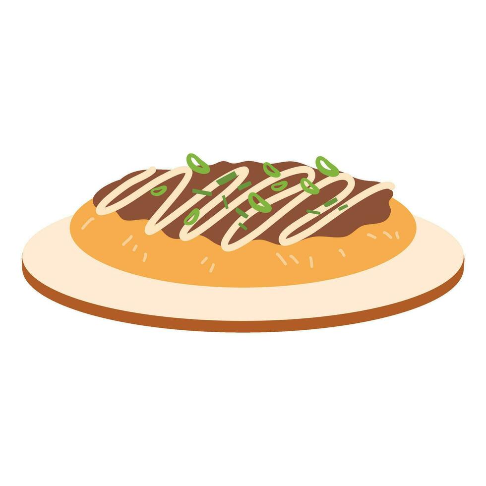 japonés comida okonomiyaki, japonés estilo panqueques vector