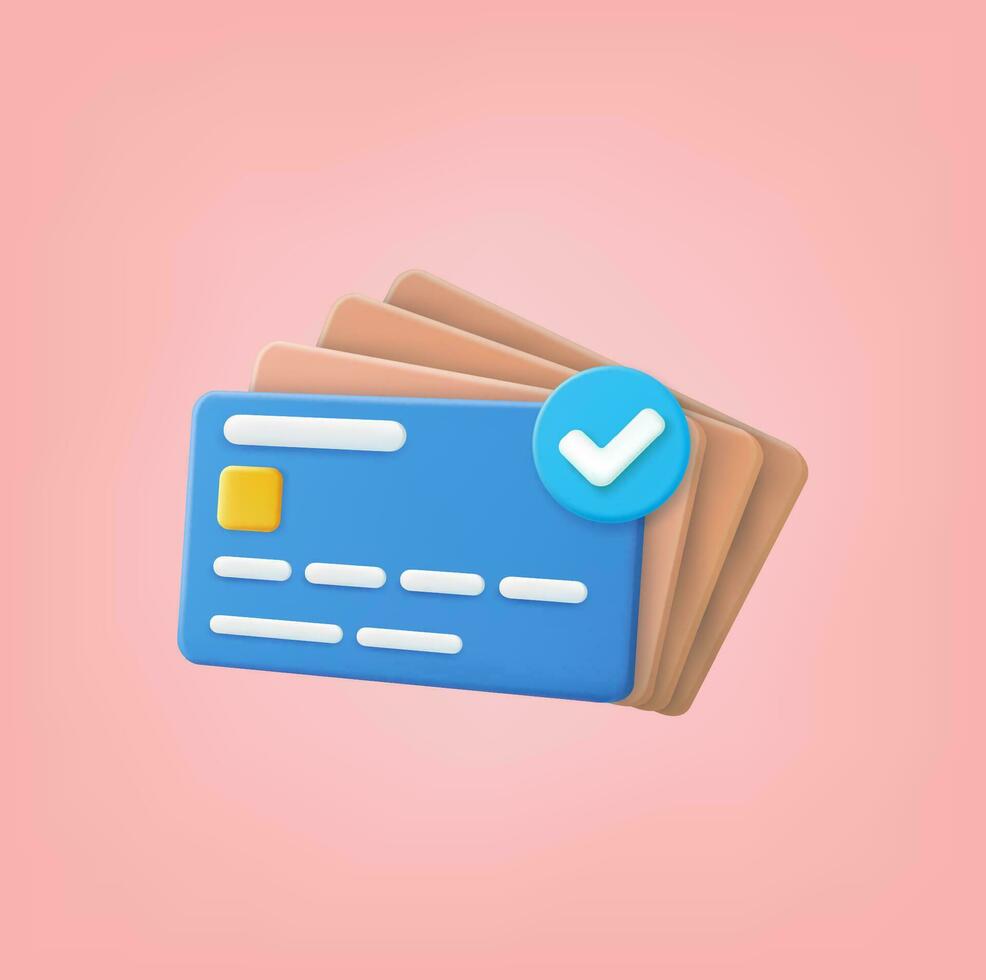 3d render credit card icon for contactless payments, online payment concept. Financial transactions, payments, online banking, money transfers. Vector illustration