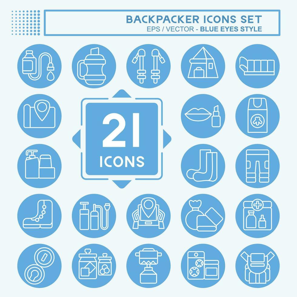 Icon Set Backpacker. related to Holiday symbol. blue eyes style. simple design editable. simple illustration vector