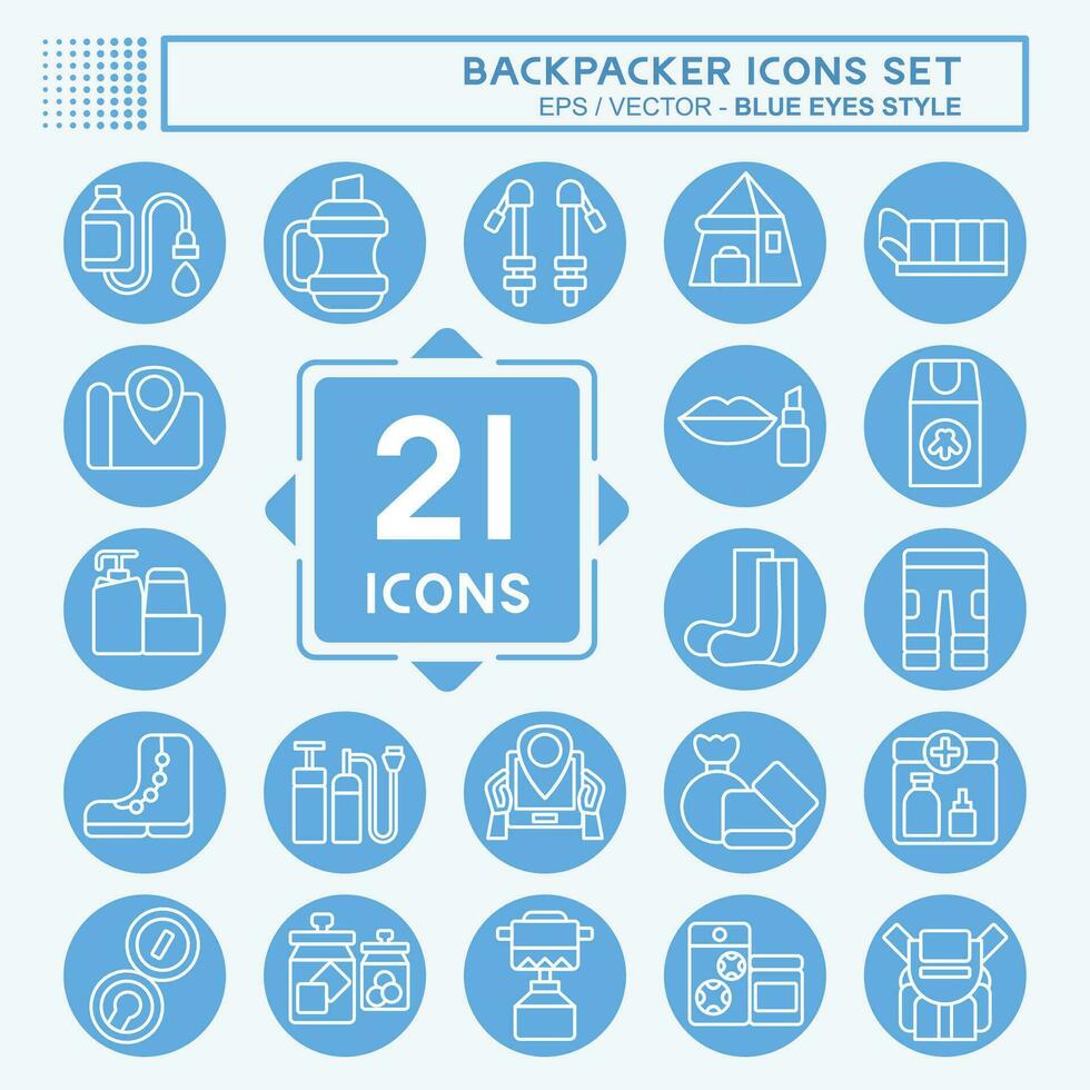 Icon Set Backpacker. related to Holiday symbol. blue eyes style. simple design editable. simple illustration vector