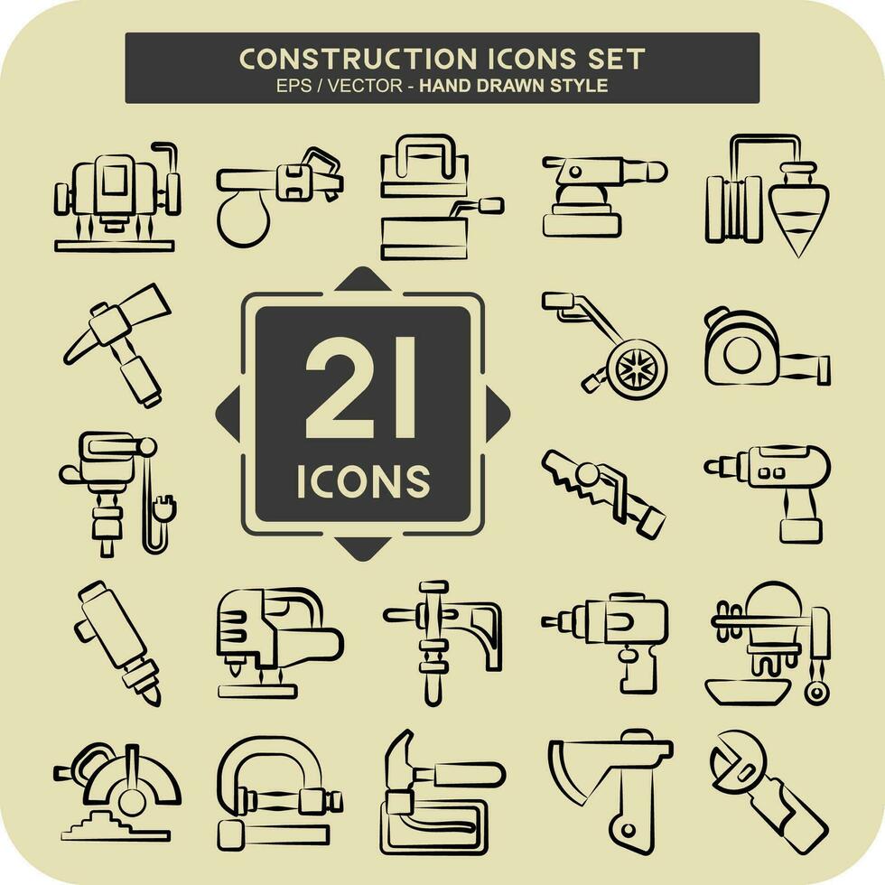 Icon Set Construction. related to Building symbol. hand drawn style. simple design editable. simple illustration vector