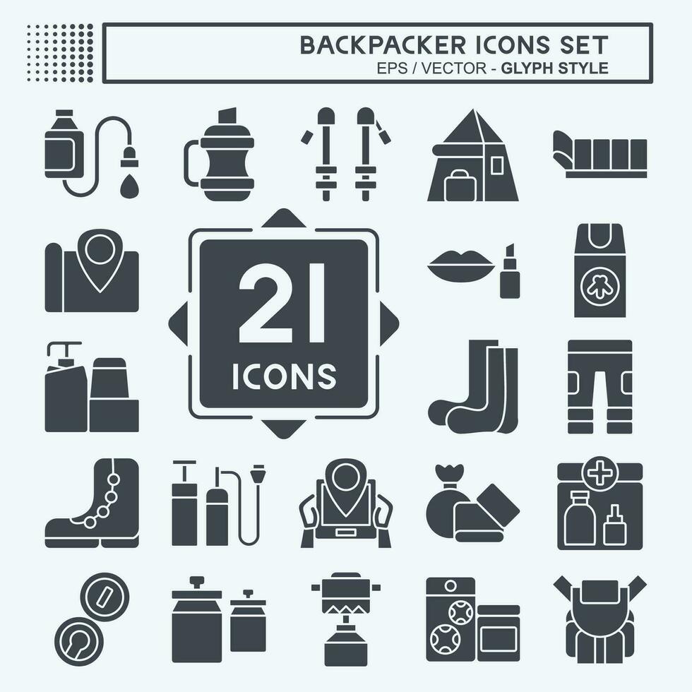 Icon Set Backpacker. related to Holiday symbol. glyph style. simple design editable. simple illustration vector
